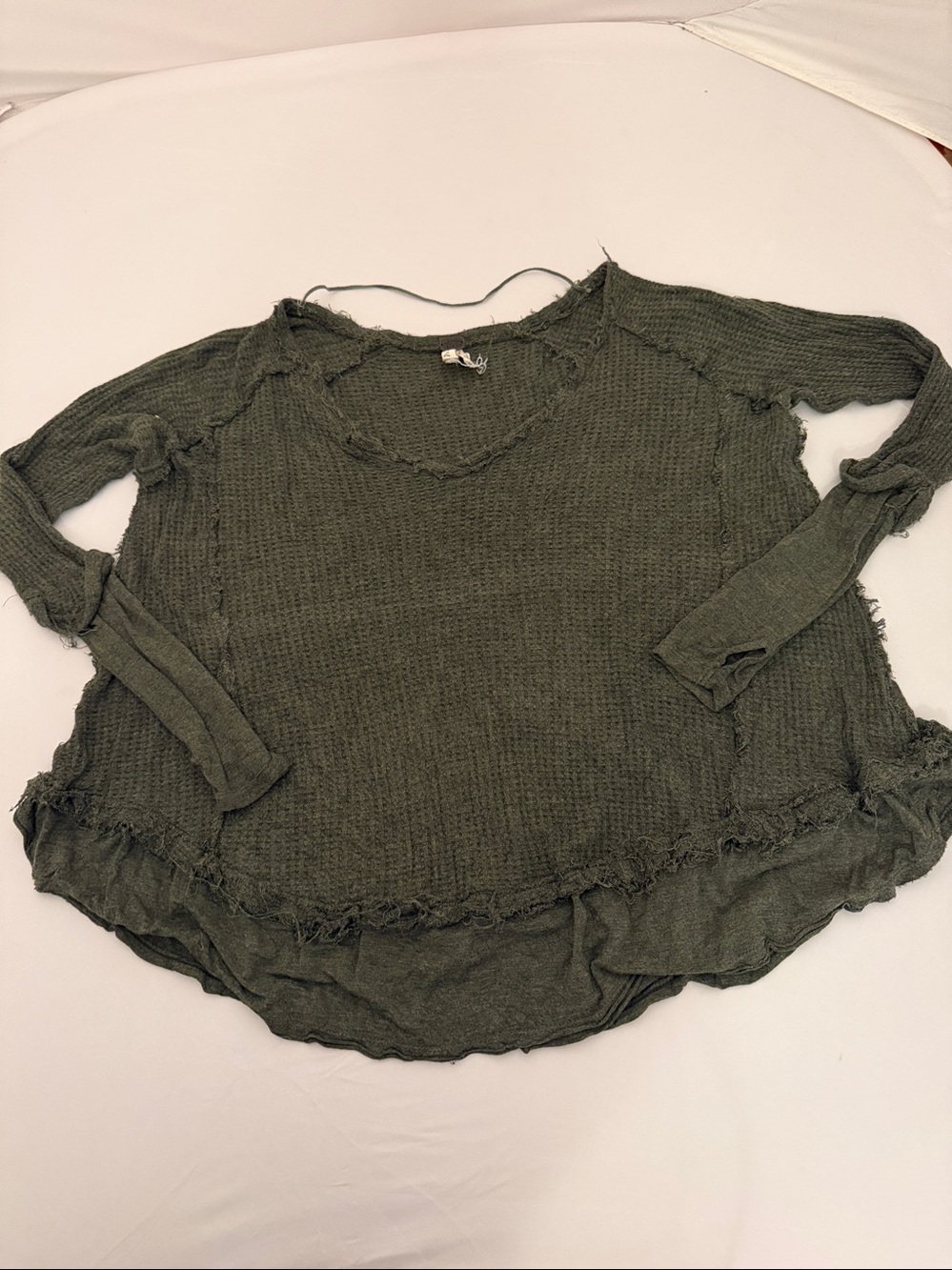 Free People We the Free Laguna Moss Green waffle knit v-neck oversized top - Picture 2 of 9